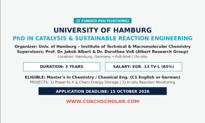 University of Hamburg Funded PhD Positions with Prof. Jakob Albert and Dr. Dorothea Voß in Catalysis and Sustainable Reaction Engineering