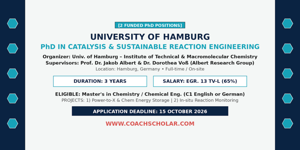 University of Hamburg Funded PhD Positions with Prof. Jakob Albert and Dr. Dorothea Voß in Catalysis and Sustainable Reaction Engineering