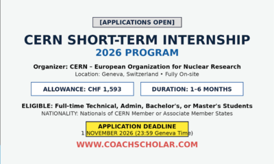 CERN Short-Term Internship 2026 in Geneva, Switzerland – Paid Internship Opportunity
