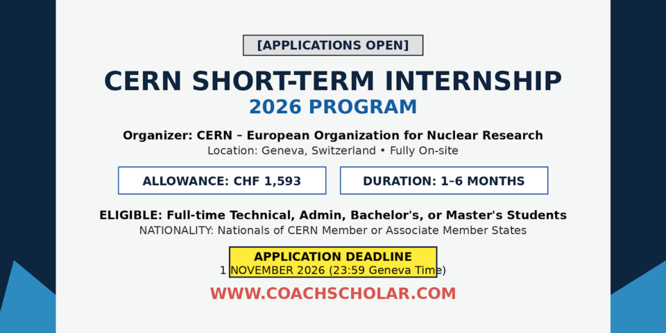 CERN Short-Term Internship 2026 in Geneva, Switzerland – Paid Internship Opportunity