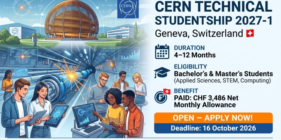 CERN Technical Studentship 2027-1 in Geneva, Switzerland – Paid Studentship with CHF 3,486 Monthly Allowance